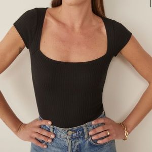 reformation black bardot knit top
